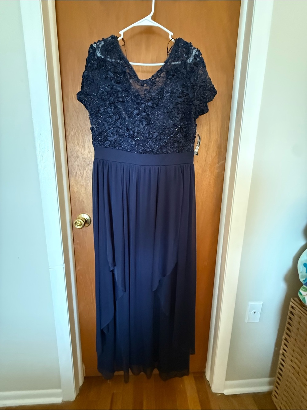 R&M Richards Navy Lace Bodice Maxi Dress